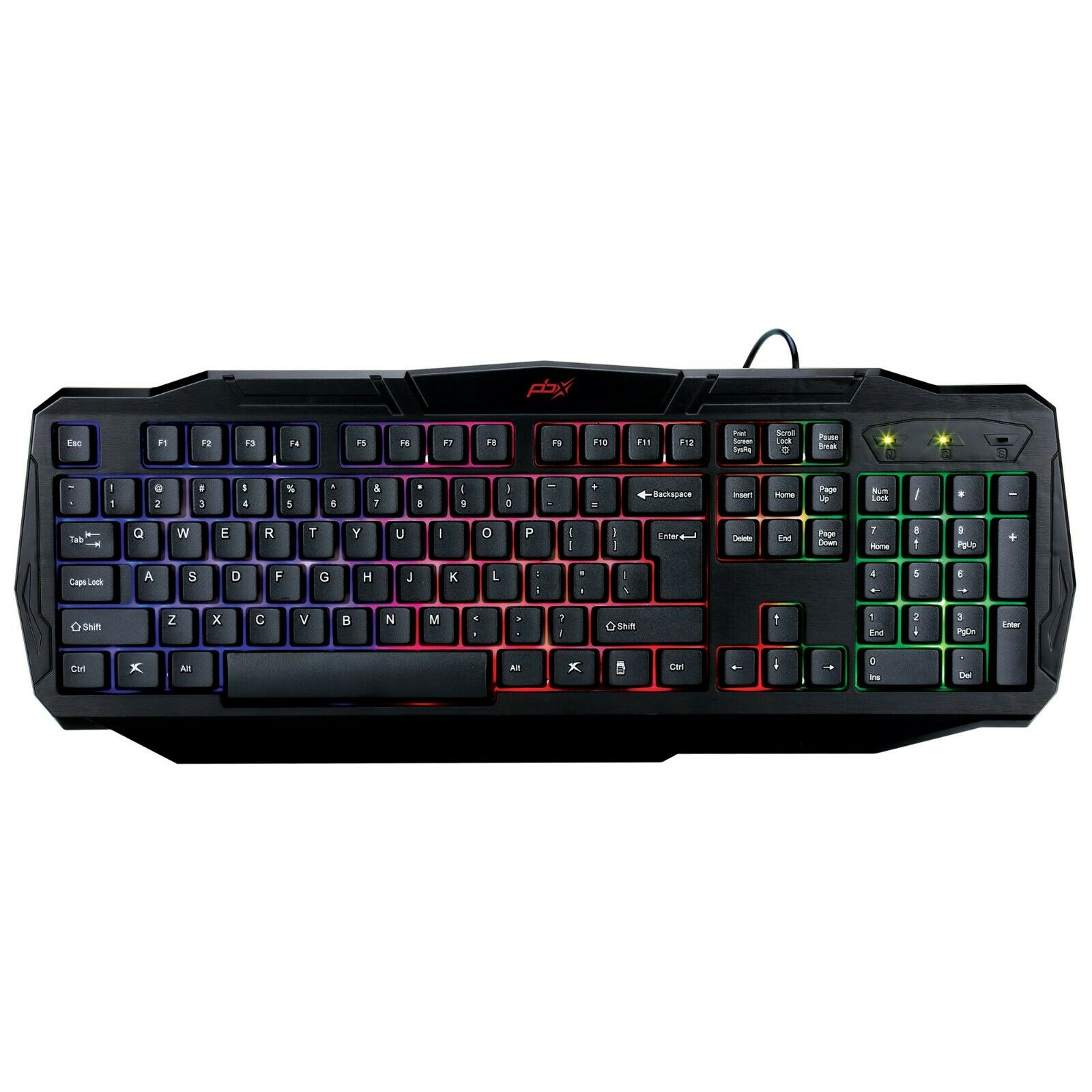 PBX Backlit Pro Gaming Keyboard FullSized & Ergonomic with LED RGB